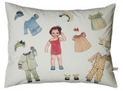 Image of Handmade cushion on organic cotton – Leni vintage paper doll