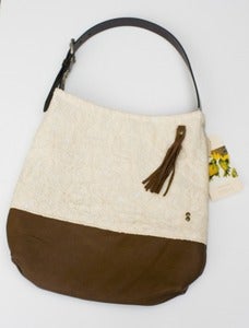 Image of -S O L D- vintage lace + leather two-tone shoulder bag (d)