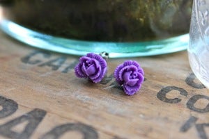 Image of Ruffle Rose Earrings // Blues and Purples