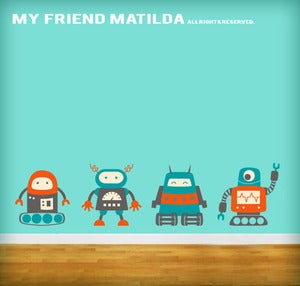 Image of My Robot Family Wall Decal Sticker M012 Boys Bedroom Nursery