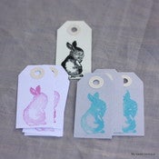 Image of Etiquettes style "vintage" décorées d'un joli lapin par 4 - 4 couleurs