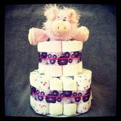 Image of 2-Tier Purple Flowers <br>(Baby Girl)