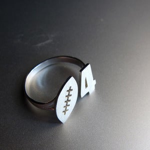 Image of Football & Custom Number Ring - Handmade silver ring