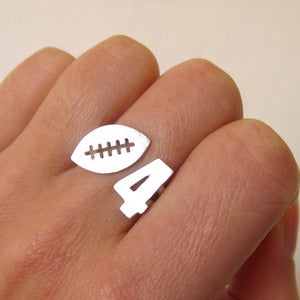 Football & Custom Number Ring - Handmade silver ring