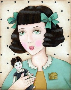 Image of "Penny" pretty girl with doll portrait matted ready to frame fits 11x14 frame