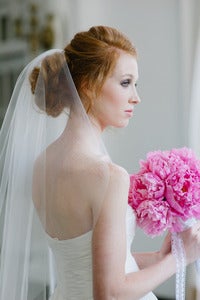 Image of Single Layer Tulle Bridal Veil Mid Length with Plain Edge in Ivory or White by Fine & Fleurie