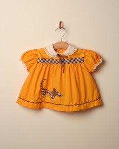 Image of c. 1970s sausage dog applique dress