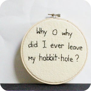 Image of Hobbit Wall Art Home Decor hand embroidered black white 