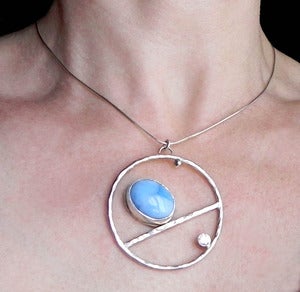 Image of Sterling Silver Larimar and CZ Pendant