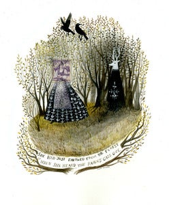 Image of Spirit - Original gouache watercolor painting with vintage stamp. 