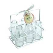 Image of Mini milk bottles with crate