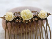 Image of Bridal Hair Comb - Roses and Rhinestones on Antique Brass or Silver Comb - ACC001