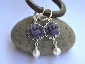 Image of Deep Purple Rose and White Swarovski Pearl Dangle Earrings - EFD020
