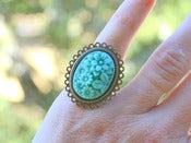 Image of Turquoise Floral Bouquet Cameo Ring in Antique Brass - Adjustable - RI001