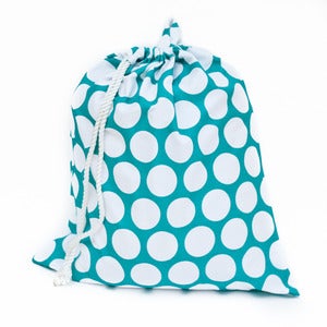 Image of Extra Large Laundry Bag for Dorm and Travel : Teal with White Polka Dots