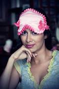 Image of Hot pink striped sleep mask in satin and bows
