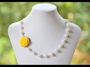Image of Yellow Rose Asymmetrical Bridesmaids Necklace with White Swarovski Pearls - NA007
