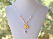 Image of Romantic Ivory Rose and Peach Swarovski Pearl Teardrop Necklace - NC004