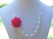 Image of Fuchsia Rose and Ivory Pearl Asymmetrical Bridesmaid Necklace - NA020