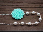 Image of Aqua Flower Bridesmaids Necklace with White Swarovski Pearls - NA031