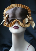 Image of MARIETTE sleep mask in Chocolate and gold with gold bows