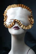 Image of  JULIENNE satin sleep mask in cream and gold with Swarovski Crystals