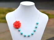 Image of Coral Rose and Turquoise Beaded Chunky Asymmetrical Necklace - NA035