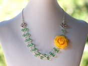 Image of Lemon Yellow Rose and Double Strand Light Green Crystal Beaded Necklace - NA036