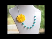 Image of Bright Yellow Rose and Turquoise Beaded Chunky Asymmetrical Necklace - NA039