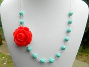 Image of Red Rose and Turquoise Asymmetrical Necklace - NA041