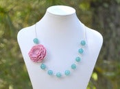 Image of Chunky Purple Flower and Jade Beaded Asymmetrical Statement Necklace - NA052