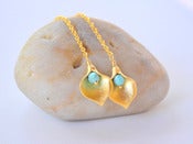 Image of Long Gold Chain Earrings with Calla Lily Flower Petal and Turquoise Beads - EFA003