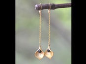 Image of Long Gold Chain Earrings with Calla Lily Flower Petal and Black Crystals - EFA004