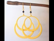 Image of Awesome Large Gold Double Circle Hoop and Black Swarovski Crystal Dangle Earrings - EFA005