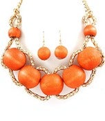 Image of Orange Wooden Bead Necklace Set