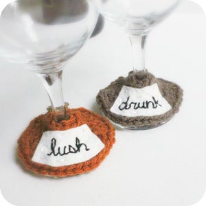 Image of Funny Wine Glass Cozy Marker Lush Drunk crochet handmade