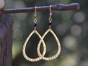 Image of Gold Teardrop and Black Crystal Dangle Earrings - EFA013