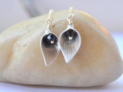 Image of Long Silver Chain Earrings with Calla Lily Flower Petal and Black Crystals - EFA014