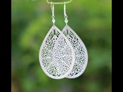 Image of Big Teardrop Matte Silver Dangle Earrings with Rhinestones and Swarovski Crystal - EFA016