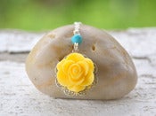 Image of Bright Yellow Rose and Turquoise Dainty Summer Necklace - NC018