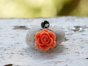 Image of Dainty Coral Orange Rose and Black Crystal Beaded Necklace - NC019