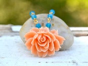 Image of Vintage Style Peach Cabbage Rose and Blue Opal Swarovski Crystal Beaded Necklace in Gold - NC023