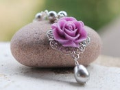 Image of Purple Rose and Grey Swarovski Pearl Teardrop Necklace - NC028