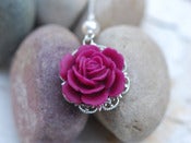 Image of Magenta Rose and Swarovski Pearl Necklace - NC029
