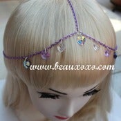 Image of Chain Head Piece Chain Headdress Triple Stranded Purple Chain Swarovski Heart Hair Jewellery