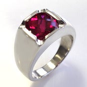 Image of Mens Custom Antique-Style Cushion Cut Ruby Ring in Silver