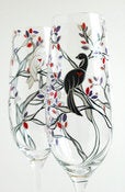 Image of Black and White Wedding Birds-Personalized Champagne Flutes