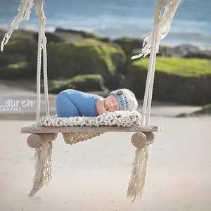Image of "Beachy" Prop Swing accented with flowing muslin ties and chunky soft white cotton rope