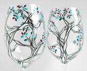 Image of Black and White Trees with Custom Colored Leaves-Set of 2 Hand Painted Wine Glasses