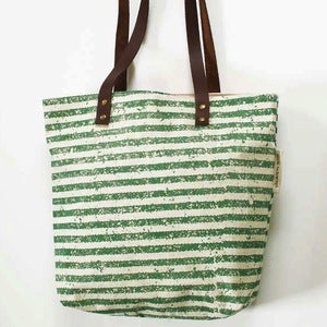 Image of Green Stripey Silkscreened Tote Bag